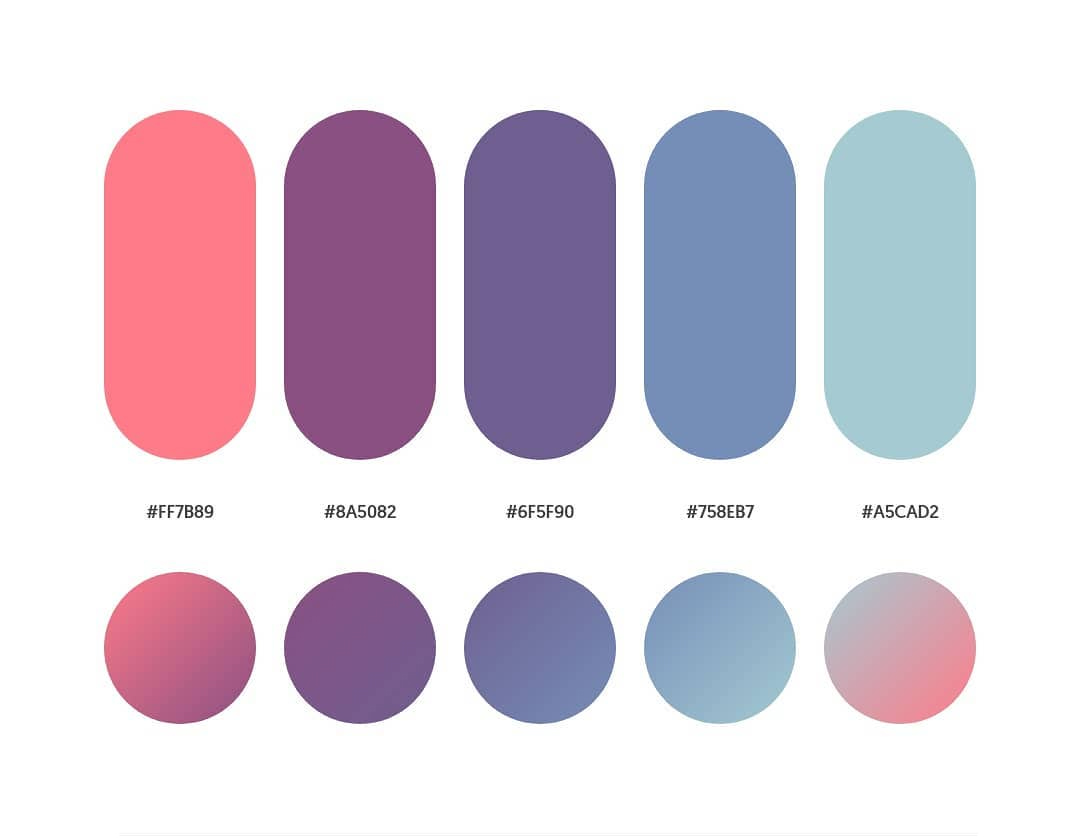 Orange, purple, blue color schemes & gradient palettes