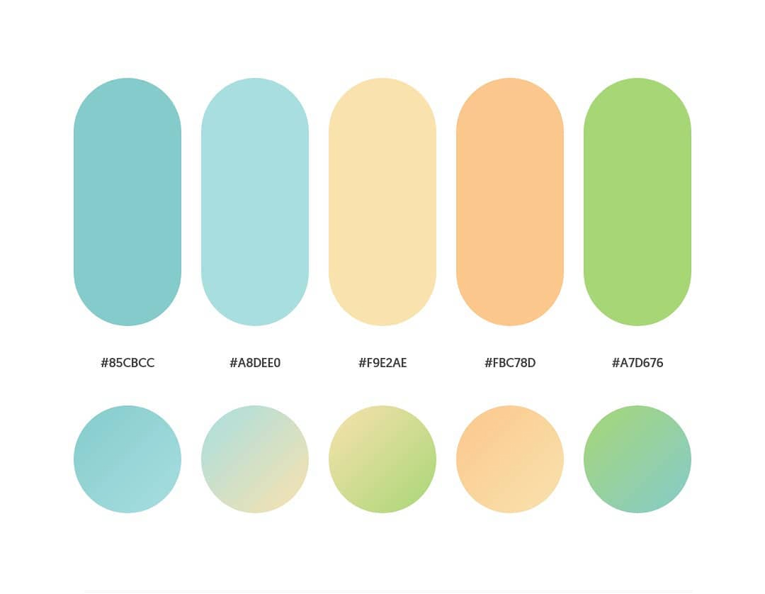 Blue, orange, green color schemes & gradient palettes