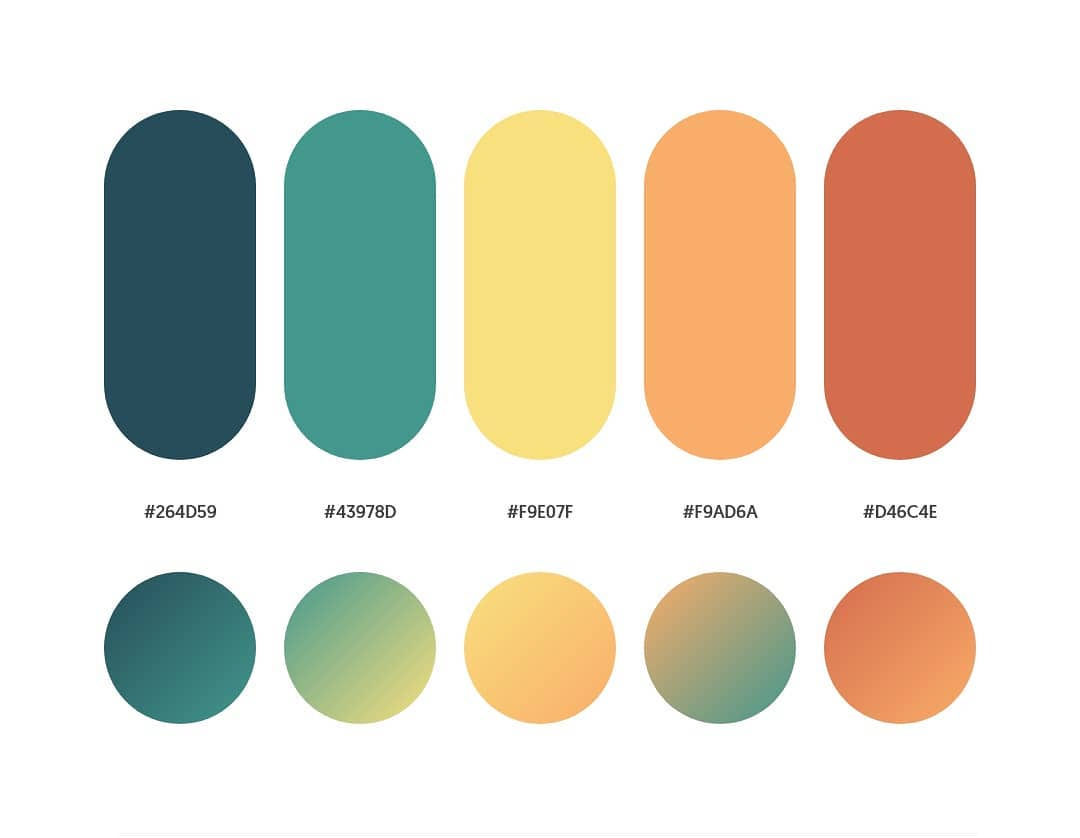 Green, yellow, orange color schemes & gradient palettes